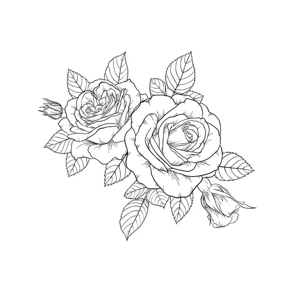 Schöne schwarz-weiße Bouquet Rose und Blätter. Blumenschmuck isoliert auf dem Hintergrund. Design-Grußkarte und Einladung zur Hochzeit, Geburtstag, Valentinstag, Muttertag, Feiertag — Stockvektor