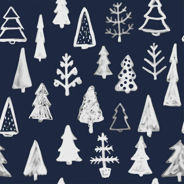 Nahtlose Muster der handgezeichneten Skizze Weihnachtsbaum. Design von Weihnachtsgrußkarten und Einladungen für frohe Weihnachten und ein glückliches neues Jahr, saisonale Winterferien — Stockvektor