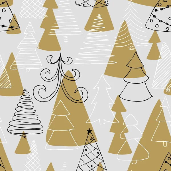 Nahtlose Muster der handgezeichneten Skizze Weihnachtsbaum. Design von Weihnachtsgrußkarten und Einladungen für frohe Weihnachten und ein glückliches neues Jahr, saisonale Winterferien — Stockvektor