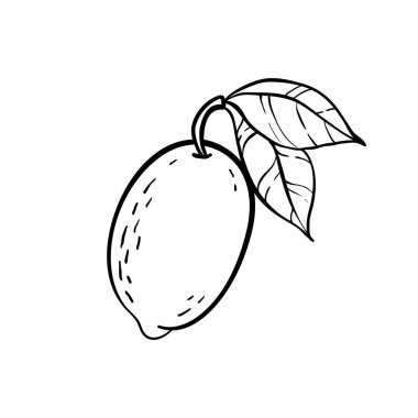 Limon logosunun vektör monokrom çizimi. - Evet. Bayram tebrik kartı tasarımı ve mevsimlik yaz tatilleri, plaj partileri, turizm ve seyahat davetiyeleri.