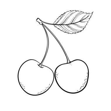 Güzel bir çizgi film, siyah beyaz çizgili kiraz, yazın sembolü. Bayram tebrik kartı tasarımı ve mevsimlik yaz tatilleri, plaj partileri, turizm ve seyahat davetiyeleri