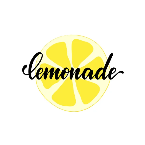 Tulisan hitam dan putih Lemonade dengan doodle slice menu. Tangan digambar stiker kit pada minuman pendingin yang sehat. Kaligrafi modern untuk restoran, kafe, desain menu bar . - Stok Vektor