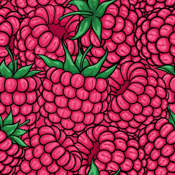 Seamless pattern pink raspberries with black contour on white background, symbol of summer. design holiday greeting card and invitation of seasonal summer holidays, beach parties, tourism and travel — 스톡 벡터