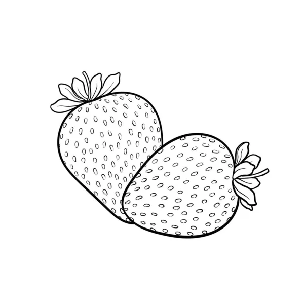 Beautiful cartoon black and white outline strawberry, symbol of summer. design for holiday greeting card and invitation of seasonal summer holidays, beach parties, tourism and travel — Stock Vector