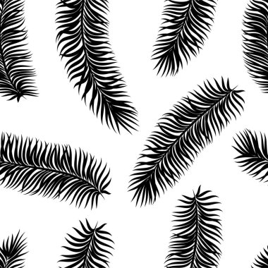 Siyah ve beyaz tropikal yapraklar pürüzsüz. Bayram tebrik kartı tasarımı ve mevsimlik yaz tatilleri, yaz plaj partileri, turizm ve seyahat davetiyeleri.
