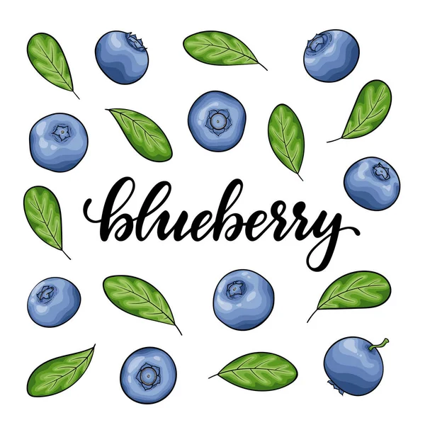 一套美丽的卡通片蓝莓与黑色的轮廓，象征着夏天。节日贺卡设计及季节性暑假、海滩派对、旅游及旅游邀请函 — 图库矢量图片