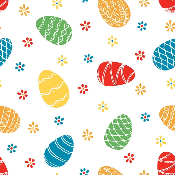 Beautiful Seamless Pattern Doodle Easter Eggs Design Background Greeting Cards — Stock Vector