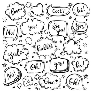 El çizimi Speach baloncukları. Vektör illüstrasyonu.