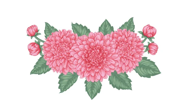 背景に孤立した水彩画の効果で美しい花束ダリアス 結婚式 誕生日 バレンタインデー 母の日や他の休日のデザイングリーティングカードと招待状 — ストックベクタ