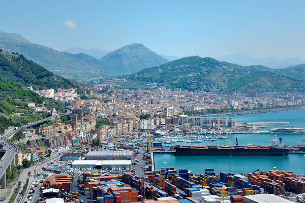 Salerno city near Amalfi coast panoramic view from the port, Italy, Europe