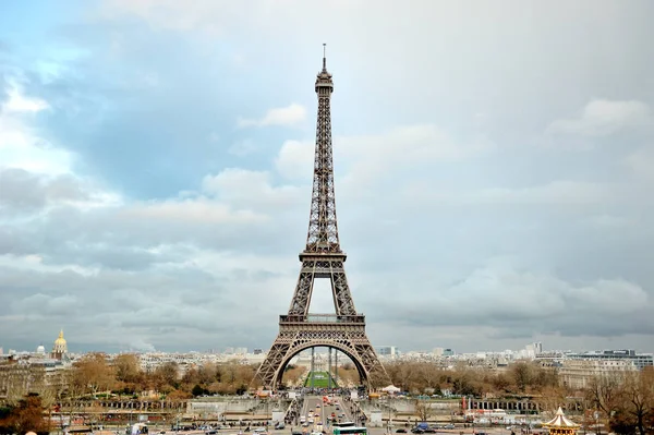 Eiffelova věž panoramatický pohled, Paříž, Francie — Stock fotografie