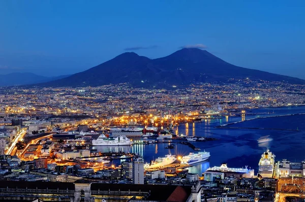 Napoli ve Vesuvius panoramik gece, İtalya
