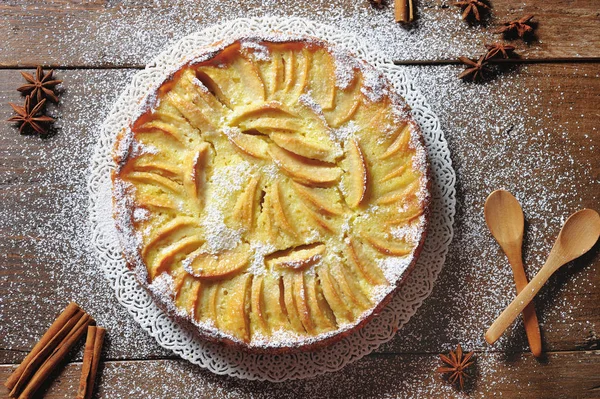 Apple pie cake dessert on wooden background