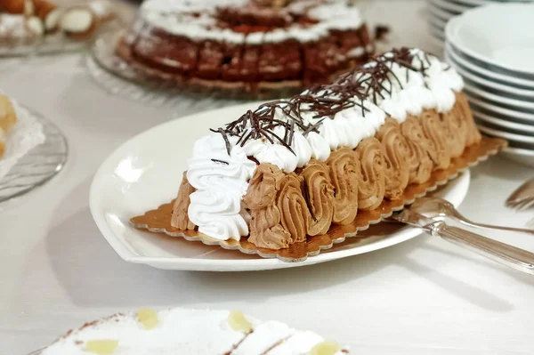 Çikolata, krema ve fındık lezzetli pasta — Stok fotoğraf