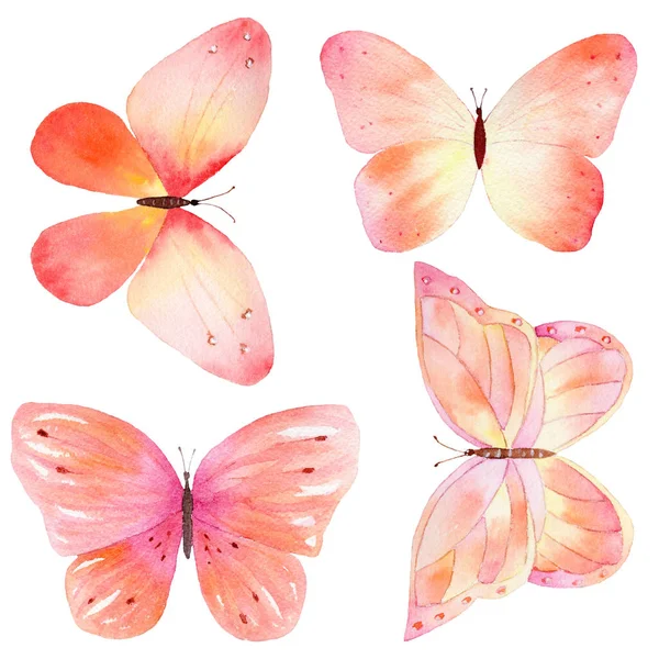 Zestaw kolorowych akwarela odręczne motyle. — Zdjęcie stockowe