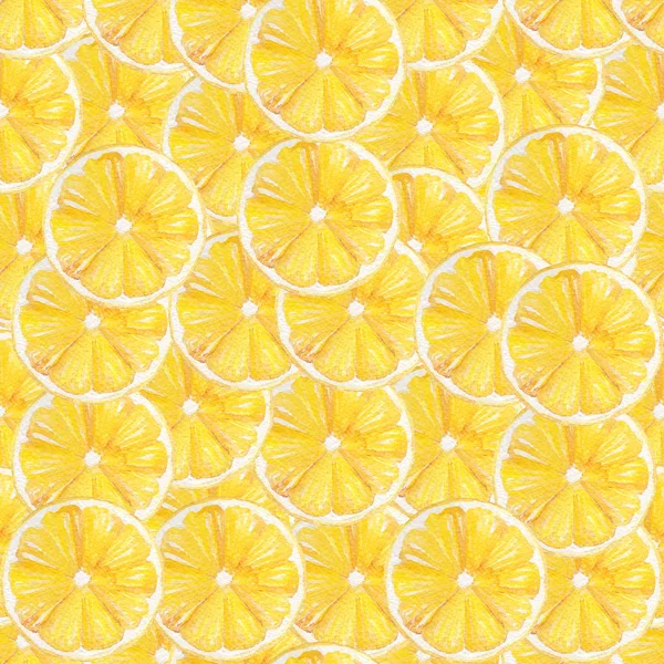 Padrão sem costura artesanal aquarela com limão amarelo. Perfeito para impressão em tecido e saco, decoração, papel de parede . — Fotografia de Stock
