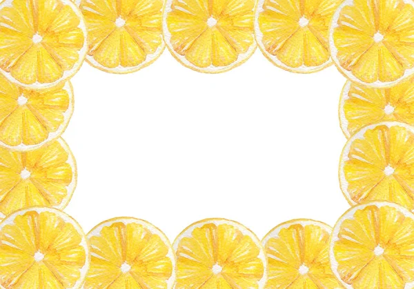 Handgezeichneter Aquarell-Zitronenrahmenrand. perfekt für Hochzeitseinladungen, Dekorationen, Grußkarten. — Stockfoto