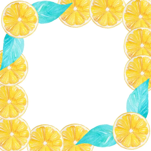 Aquarelle bordure cadre citron fait à la main. Peut être utilisé pour les invitations, décorations, cartes, fonds d'écran, menu . — Photo