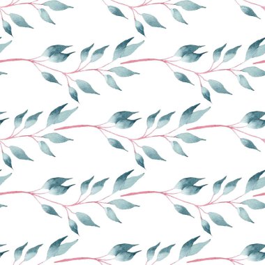 Taze yapraklar ve dallar suluboya raster dikişsiz desen