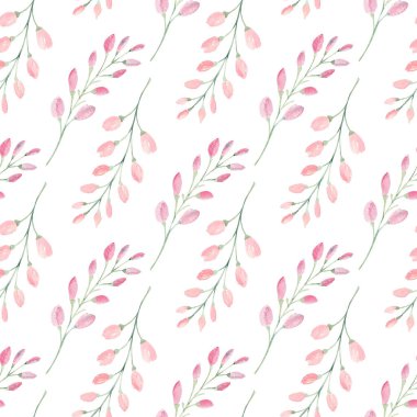 Çiçek tomurcuklu dallar suluboya raster desensiz