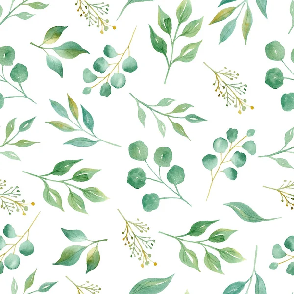 Träd kvistar med blad akvarell raster sömlös mönster — Stockfoto