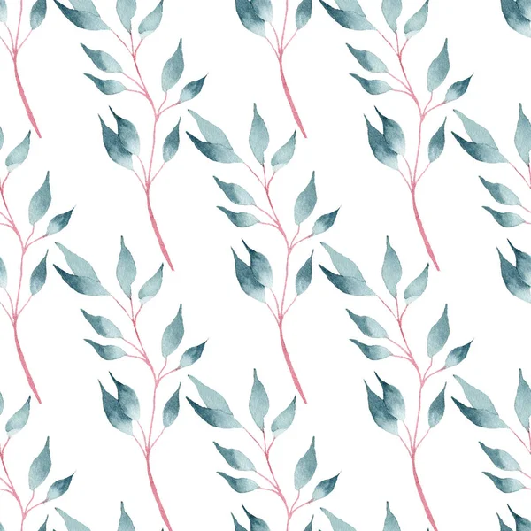 Kvistar med blad handritade akvarell raster sömlöst mönster — Stockfoto