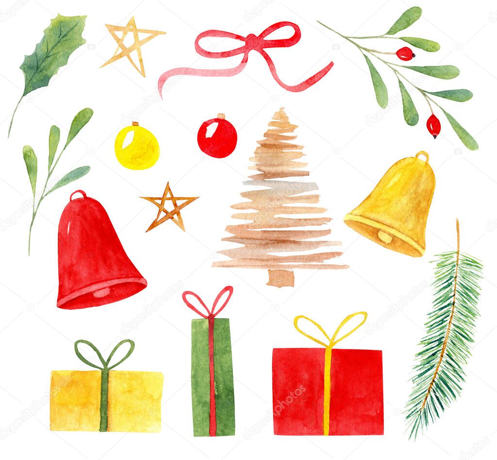 Christmas holiday attributes hand drawn illustrations set