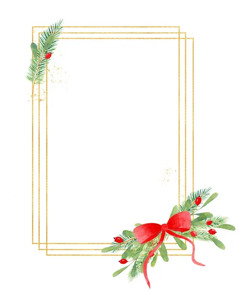 Christmas rectangular frame hand drawn watercolor illustration — Stock Photo, Image