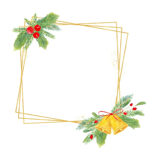 Christmas square frame hand drawn watercolor illustration — Stock Photo, Image