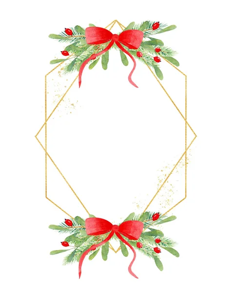 Double hexagonal geometric christmas frame with botanical decorations — Stock Photo, Image