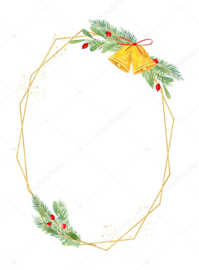 Festive oval shape frame hand drawn watercolor illustration