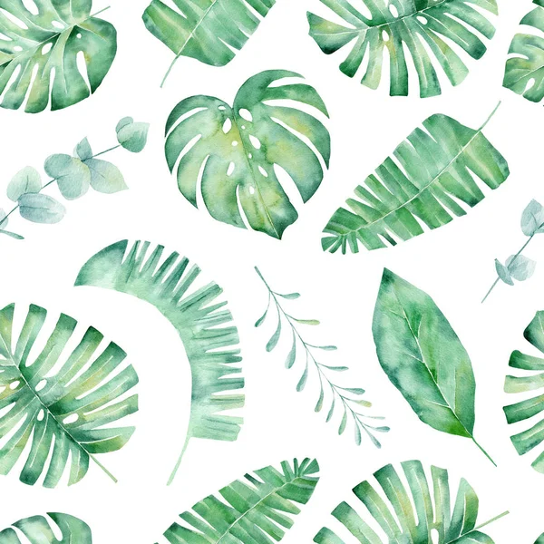 Tropical plants leaves hand drawn seamless pattern illustration — Stock Photo, Image