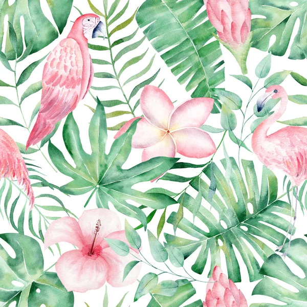 Tropical rainforest plants hand drawn seamless pattern illustration — Foto de Stock