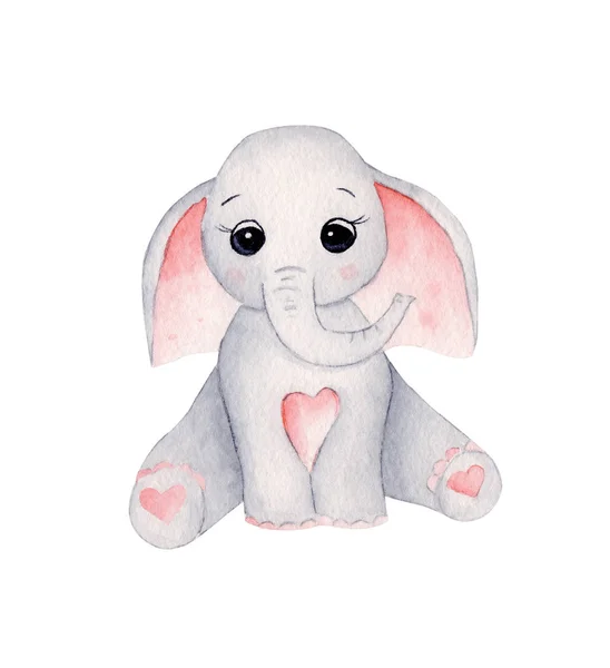 Carino bambino elefante disegnato a mano acquerello illustrazione — Foto Stock