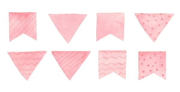 Pink hand drawn flags watercolor illustrations set — 스톡 사진