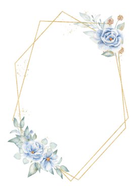 Çiçek elementleriyle Pentagon çerçevesi elle çizilmiş raster illüstrasyonu