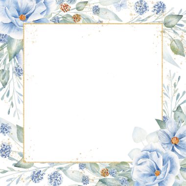 Çiçekli arka planda kare çerçeve Raster illüstrasyonunu çizdi