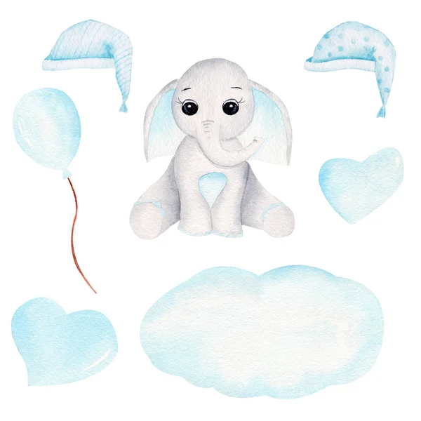 Álmos baba elefánt kézzel rajzolt raszter illusztráció — Stock Fotó
