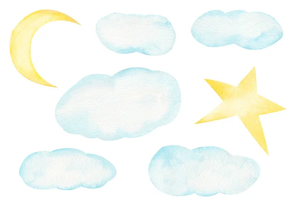 Хмари і небесні тіла намальовані растрові ілюстрації — стокове фото