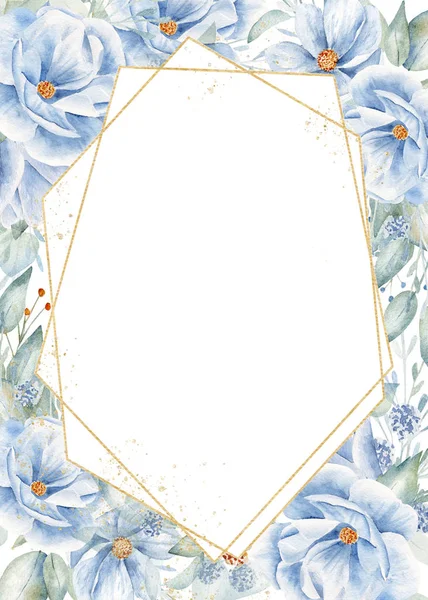 Sześciokątna rama na kwiatowym tle ręcznie rysowane raster ilustracja — Zdjęcie stockowe