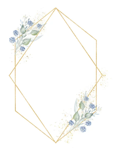 Geometryczna rama kątowa z elementami kwiatowymi ręcznie rysowana ilustracja rastrowa — Zdjęcie stockowe