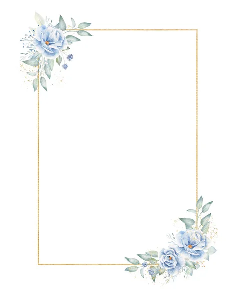 Rektangulär gyllene ram med blommiga element hand dras raster illustration — Stockfoto