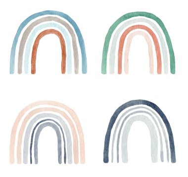 Soyut çocuklar suluboya gökkuşağı seti, elle boyanmış gökkuşağı ile tırman.