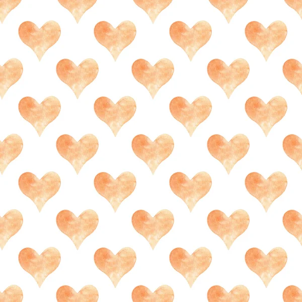 Nahtloses Muster mit orangefarbenen Herzen. Handgezeichnete Raster-Illustration. — Stockfoto