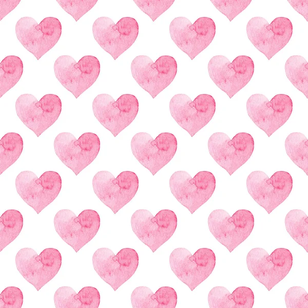Płynny wzór z różowym akwarelowym sercem na białym tle. — Zdjęcie stockowe