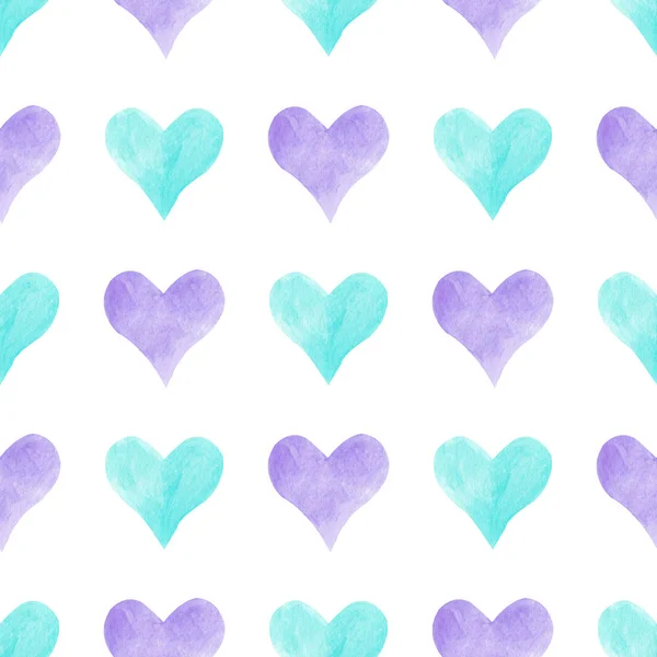 Watercolor colorful hearts seamless watercolor raster pattern. — Stock Photo, Image