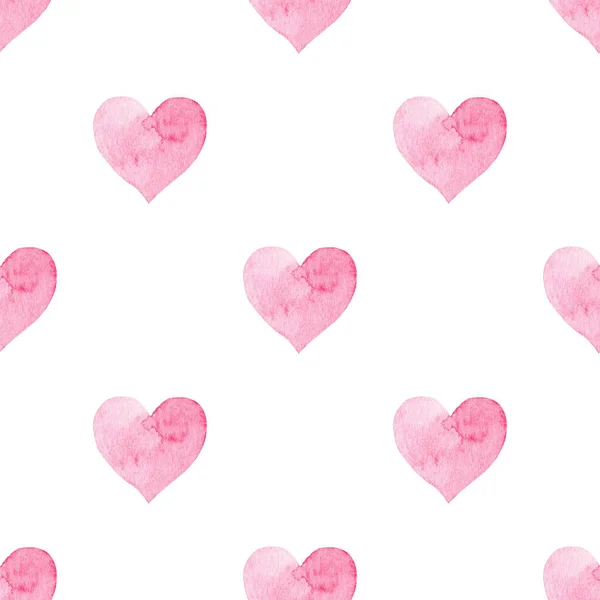 Seamless pattern with pink watercolor heart on white background. — 스톡 사진