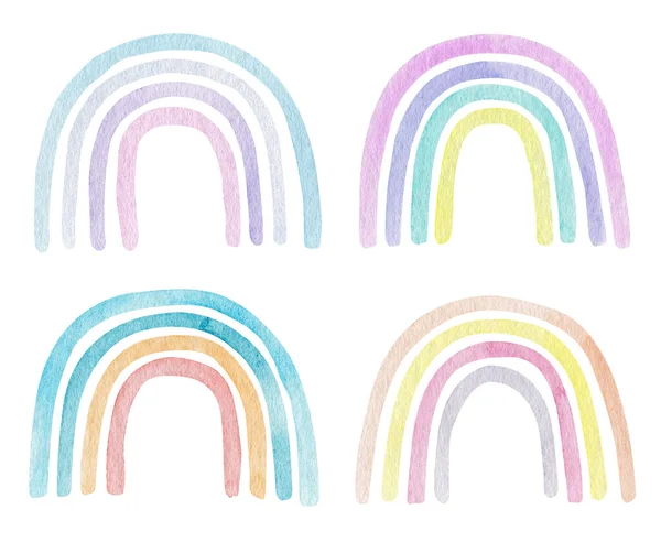 水彩手は虹を描いたセット 白を基調としたクリッパーイラスト デジタル紙 ベビーテキスタイル 保育園の装飾 子供の装飾グラフィック ストック画像
