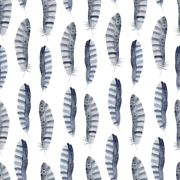 Hand Painted Watercolor Feathers Seamless Pattern Boho Style Illustration Cute — Stock Photo, Image