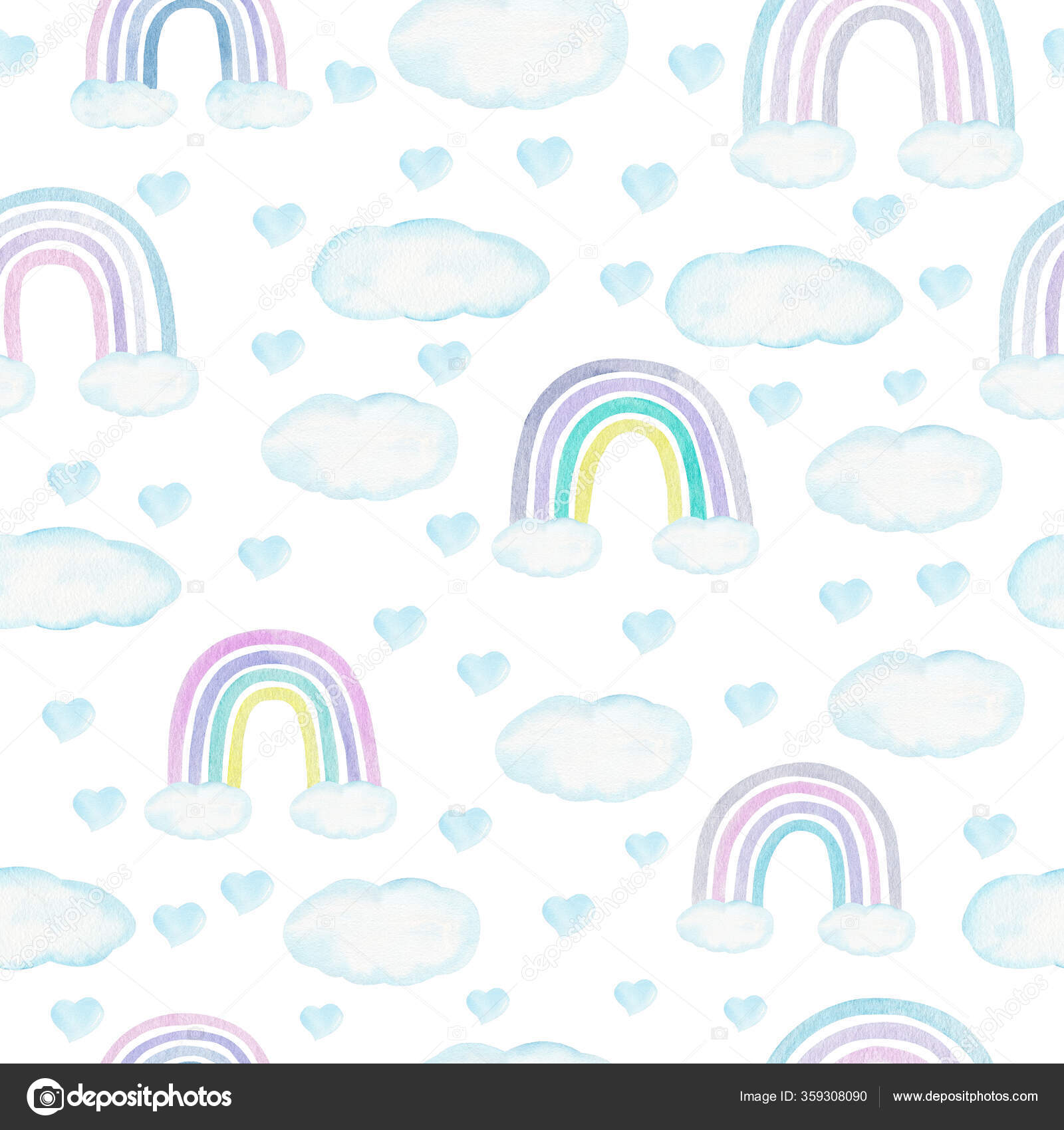 Motif Sans Couture Aquarelle Avec Arc Ciel Nuages Coeurs Dans Image Libre De Droit Par Tanialerro C